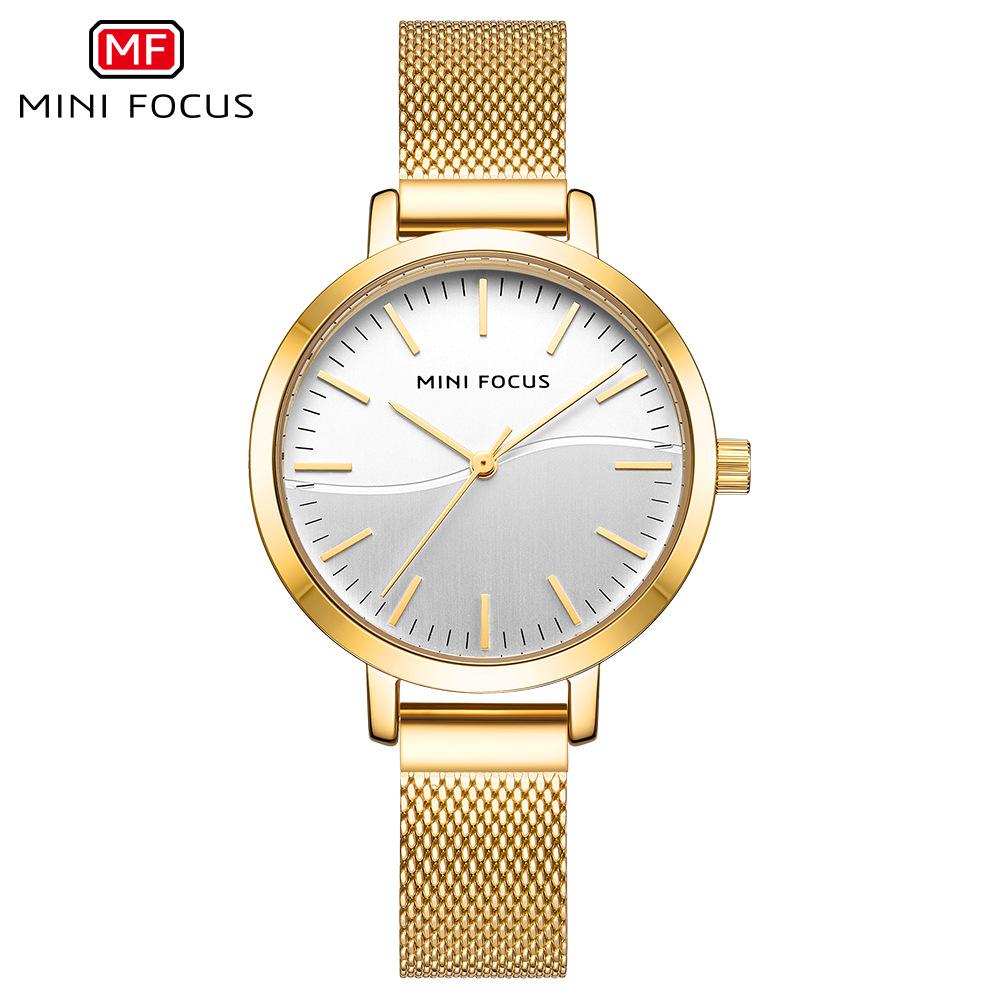 MINI FOCUS 0261 Luxury Women's Watch with Mesh Steel Band Charm Dress Ladies Watches Blue Simple Dial Waterproof Wristwatch