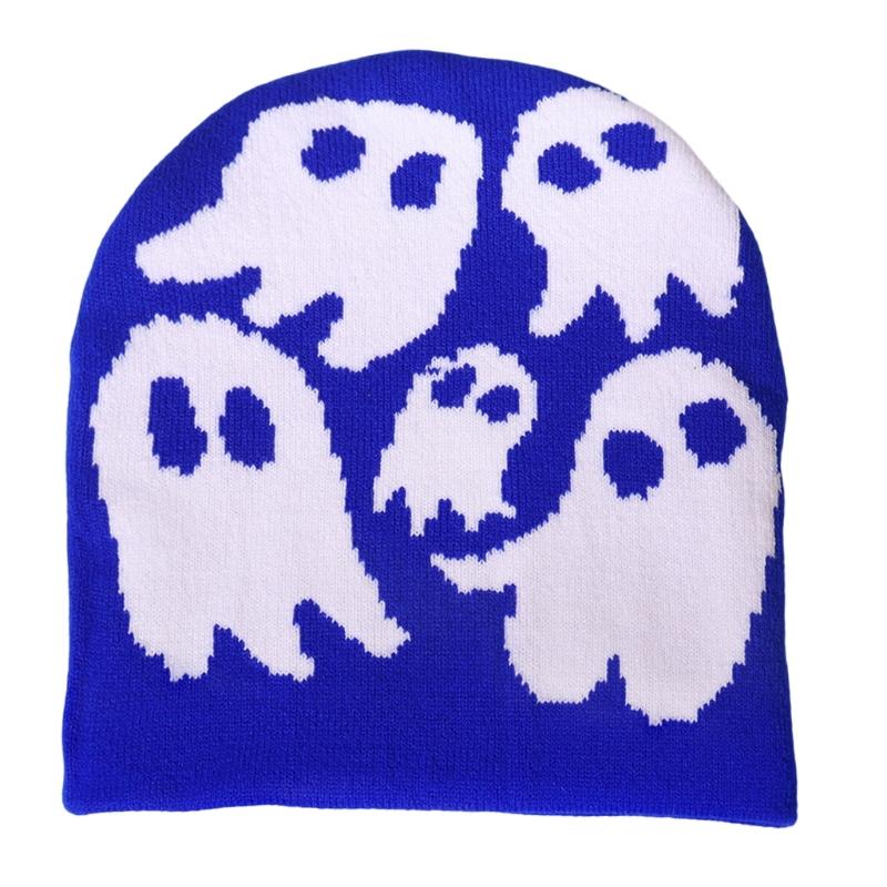 

Halloween Skull Hat Unisex Knit Versatile Hat Knit Party Holiday Winter Warm Hat Fun Print Theme темно-синий