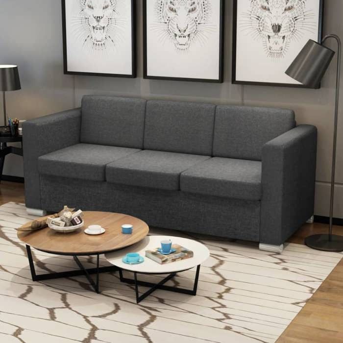 VidaXL Canapé à 3 places Tissu Gris foncé 243584