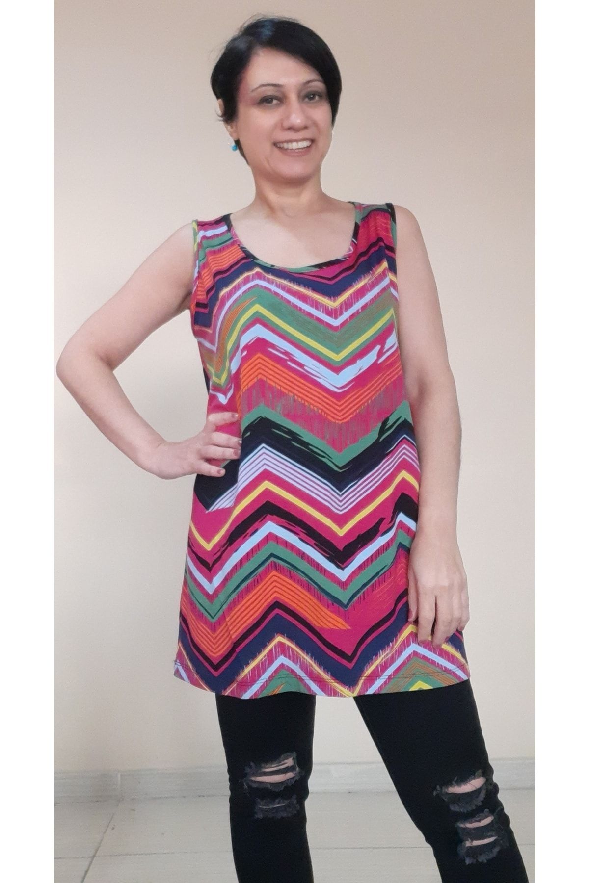

Women s Style Big Size T-Shirt Patterned Combed Cotton Viscose Strap T-Shirt 4XL/5XL