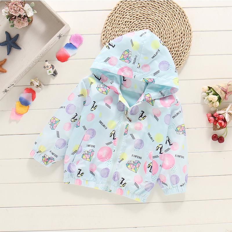 2025 Spring/Summer Korean Style Girls' Printed Hooded Windbreaker Cardigan