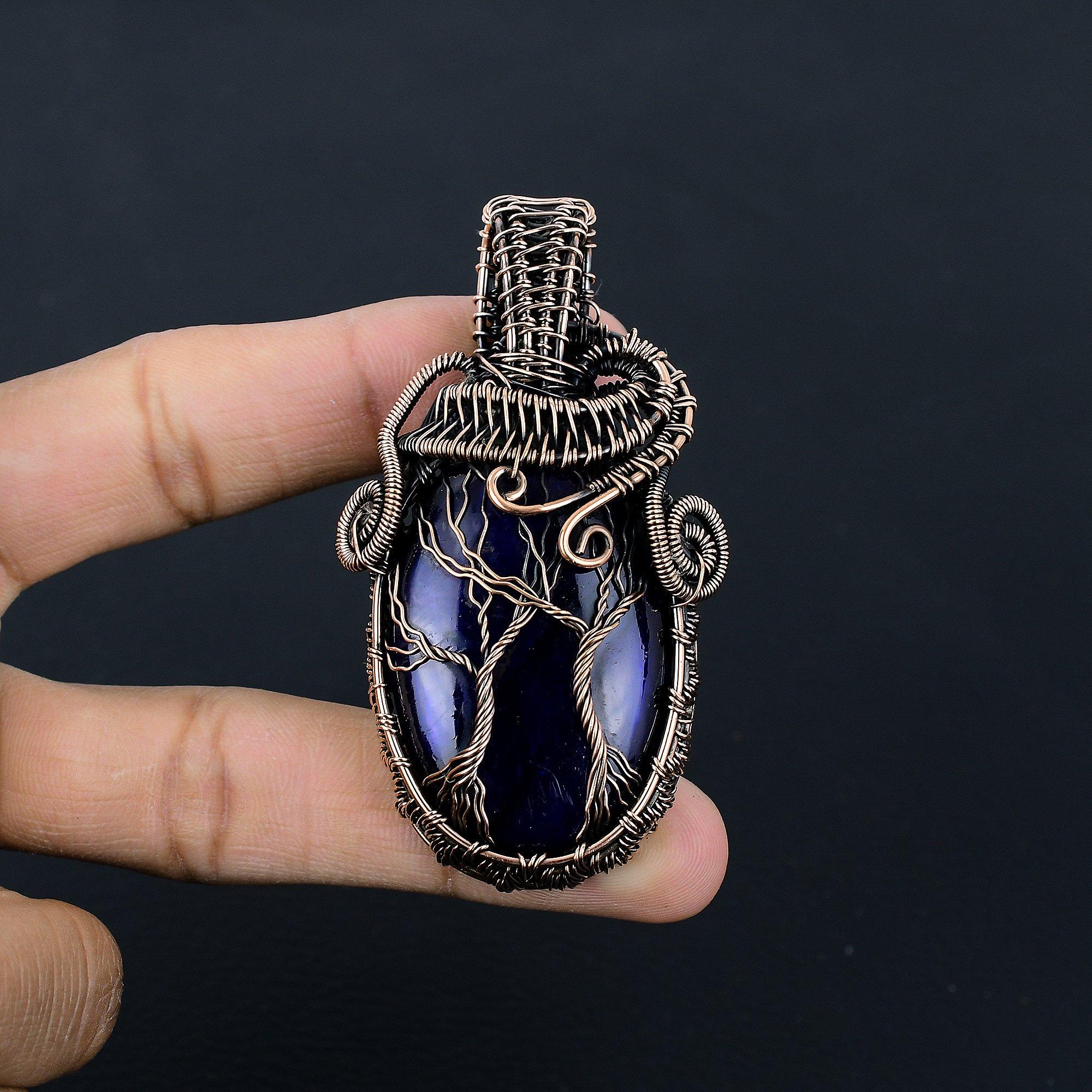 

Blue Flash Labradorite Handmade Pendant, Natural Gemstone Jewelry, 999 Copper Wire Wrapped Pendant Jewelry, For Gift 2.55