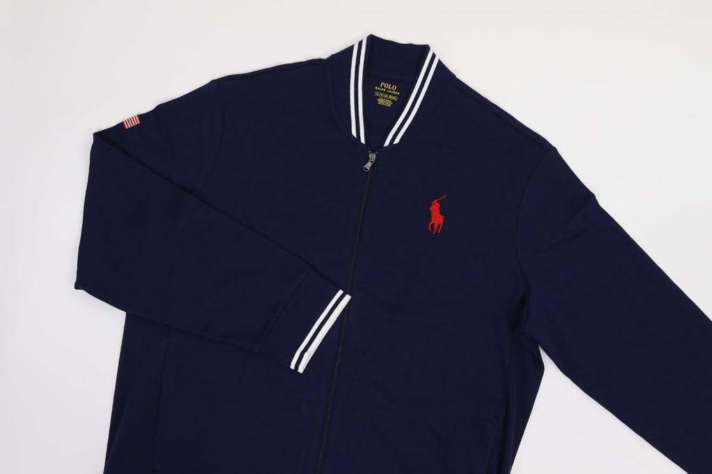 Polo Ralph Lauren Cotton Jersey Track Jacket with Back Size XXL Men's Full-Zip Logo, Navy, (Product Code 01020115)