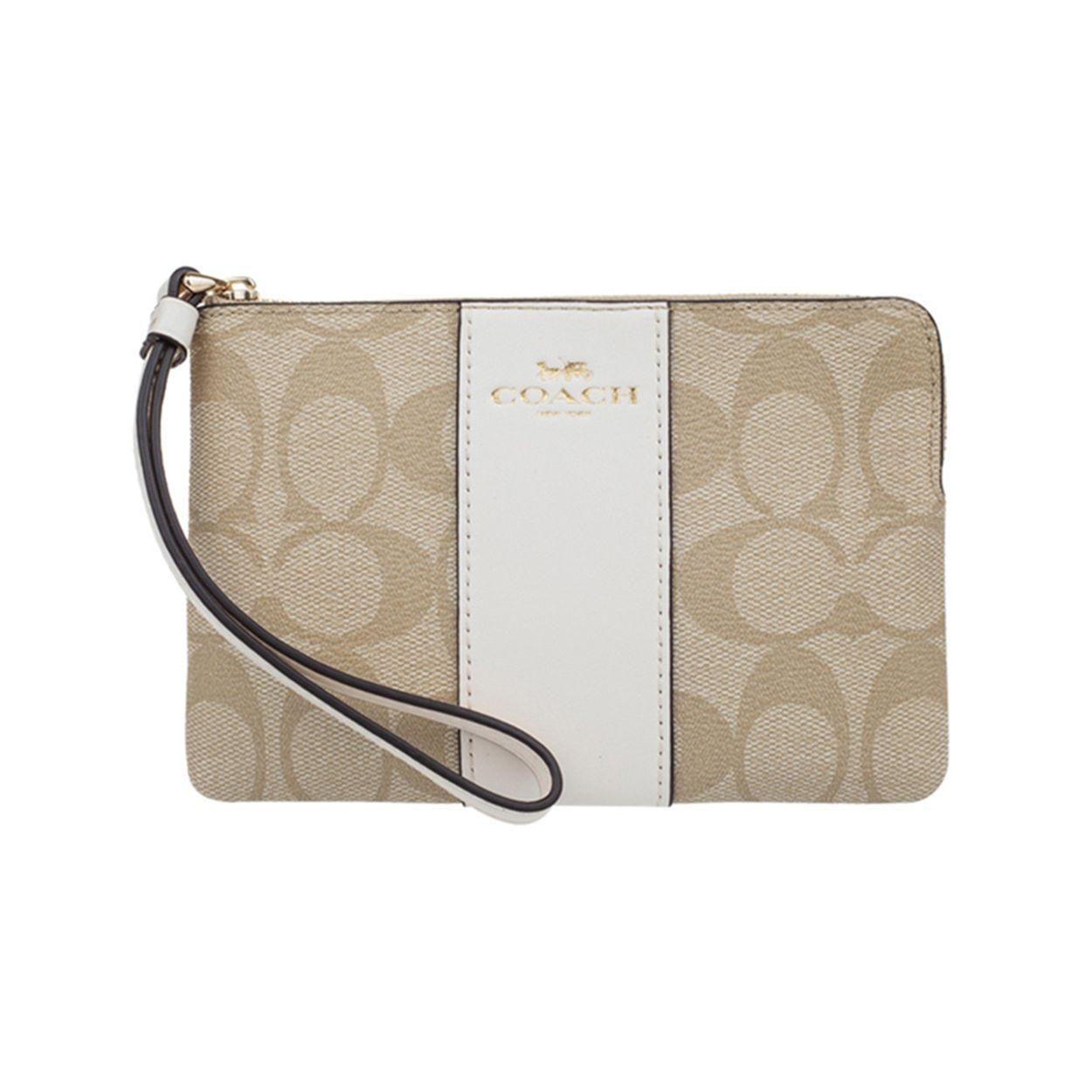 

Coach Corner Zip 16 Monogram Canvas And Leather Wristlet Clutch Small Women clutch White Khaki 58035-IMDQC Basic Set (Bag+Dust Bag)