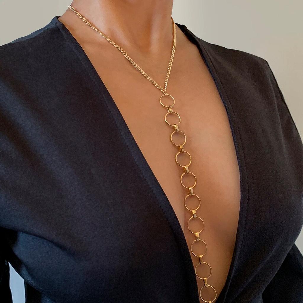 IngeSight.Z Sexy Geometric Cross Harness Bra Chest Chain for Women Simple Gold Color Bikini Chain Waist Belt Body Jewelry Party