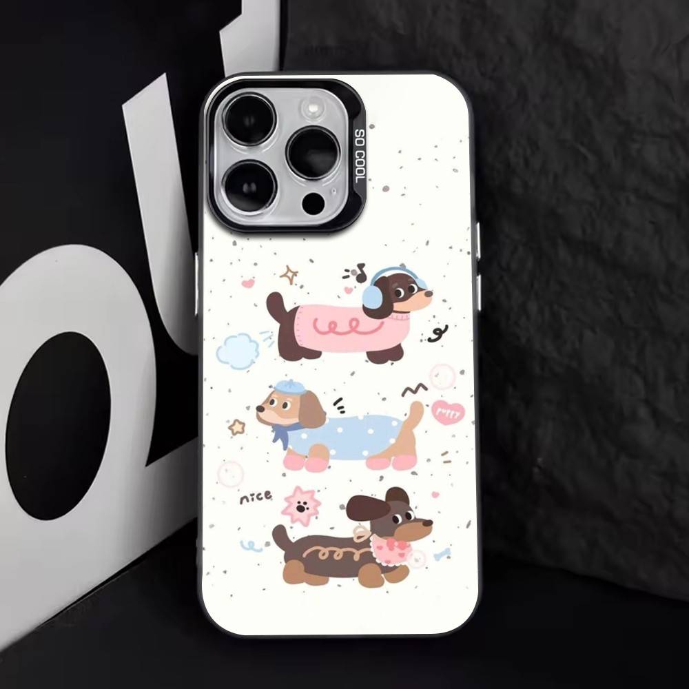 Sausage Dog Phone Case For iPhone 17,16,15,14,13,12,11 Plus,Pro Max,XS,Colored Silver Plated Inside Cover