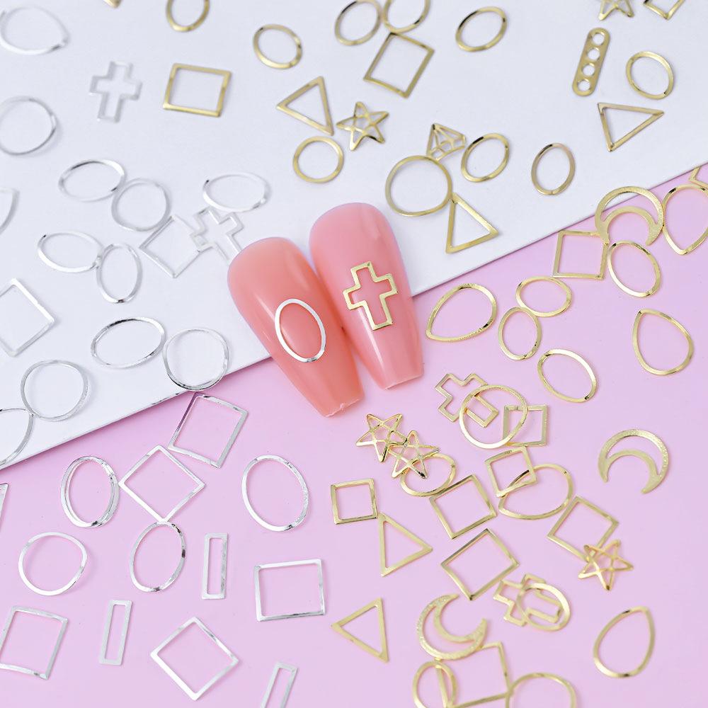 Golden Star Moon Leaf Alloy Nail Art Decoration Hollow Flat Bottom Light Luxury Girl Style Metal Nail Art Jewelry