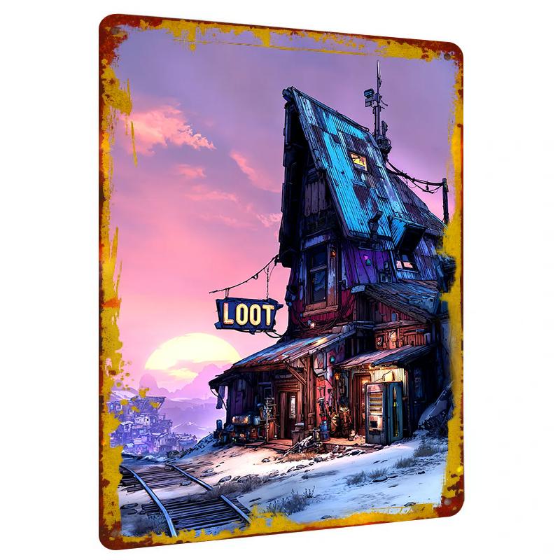 

Wasteland Style LOOT Cabin Metal Wall Art Game Theme Vintage Decorative Painting 20x30cm（7.8x11.8inch）