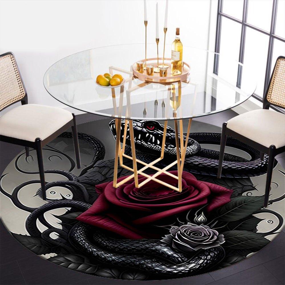 Black Snake & Rose: Gothic Tattoo Art StickerRound Non-Slip chair mat chair carpet for office Rugs for Office Decor Gift For Valentine's Day Mother's