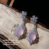 Elegant Heart-Shaped White Chalcedony Necklace With 18K Gold Plating Pink Purple Flower Zircon Bracelet Set
