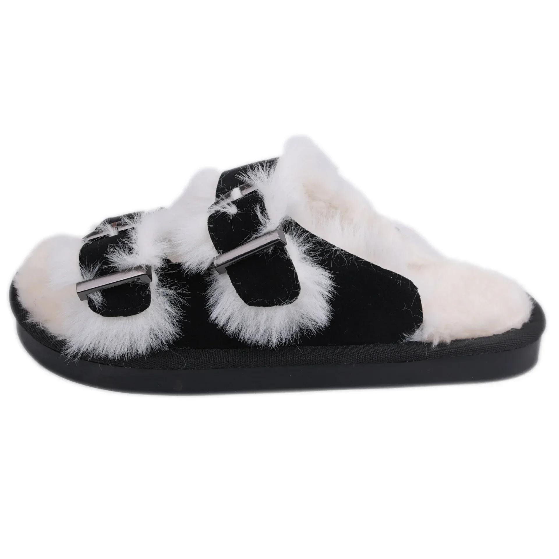 

Женские тапочки Осень Зима Искусственная замша Плюшевые тапочки Классические шлепанцы с пряжкой Модные уличные Мягкие повседневные тапочки 40 чёрный