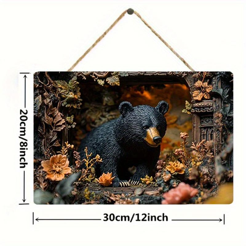 2D Flat Wooden Sign 30*20cm Vintage Bear in The Forest Wooden Wall Art Decorative Sign for Bedroom, Farmhouse Decor, Decorative Wall Poster