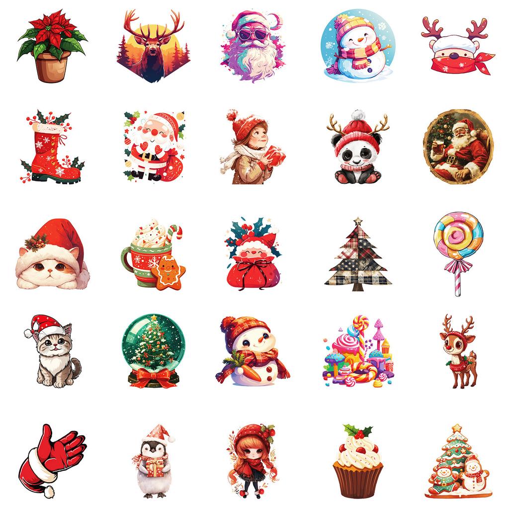 50 Snowman Christmas Theme Stickers Cartoon Decoration Cute Animal Food Decoration Tablet Creative Waterproof Stickers