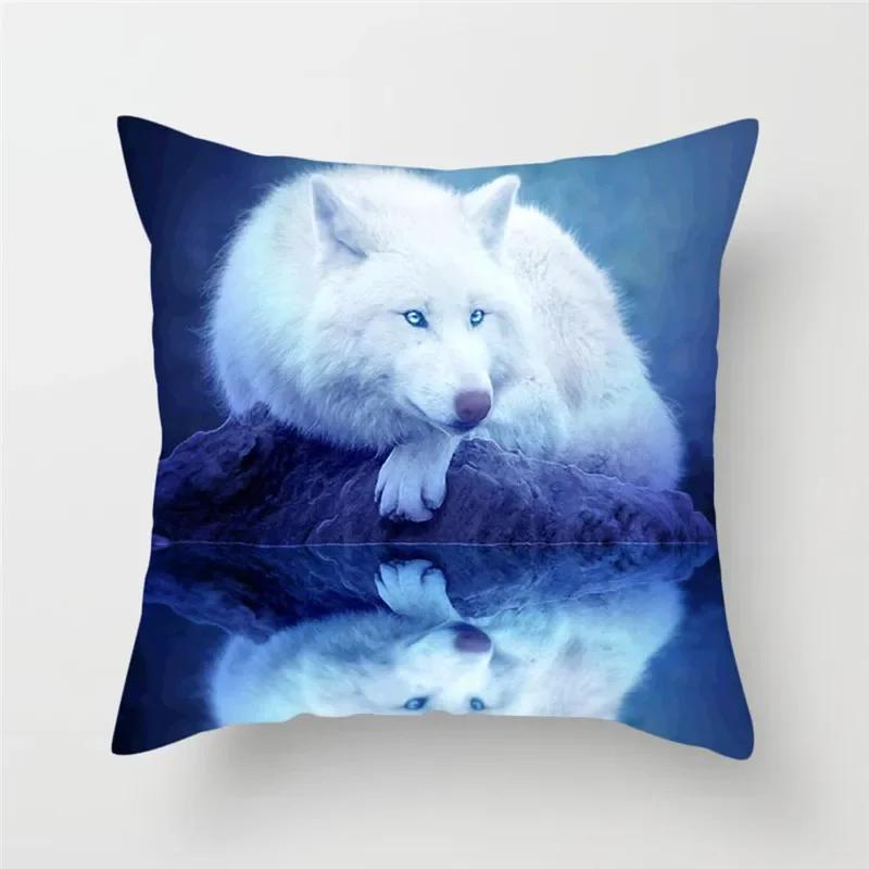 Home Decor Wildlife Print Cushion Cover Wolf King Photo Pillow Cover Home Sofa Decoration Pillowcase X