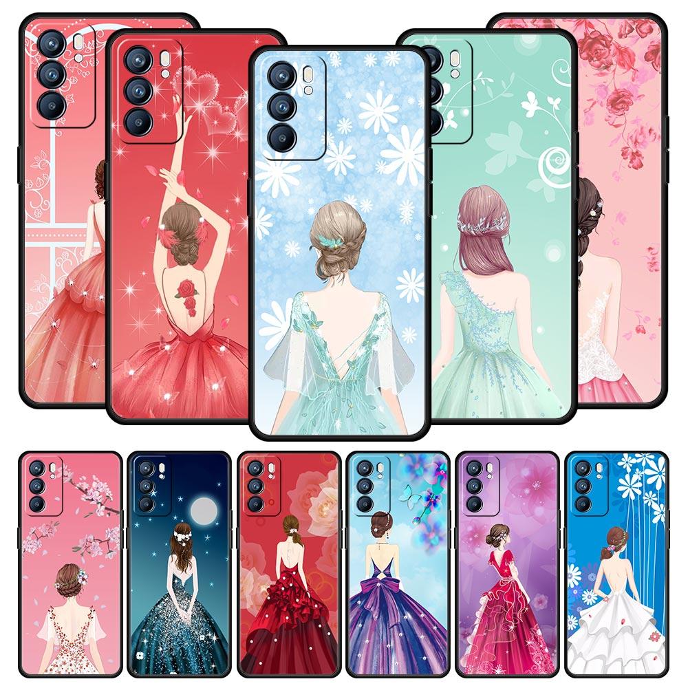 Fashion Pretty Girl Evening Dress Case For Oppo Reno14 Reno13 Reno12 11 F 10 Find X5 X9 Pro A54 5G A53 A9 A78 4G A80 A98 Cover