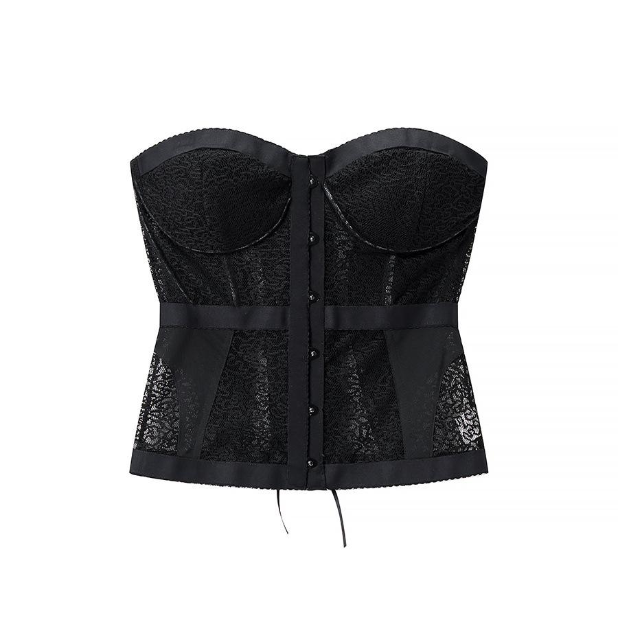 Vintage Französisches Spitzen Durchsichtiges Bandeau Korsett Top
