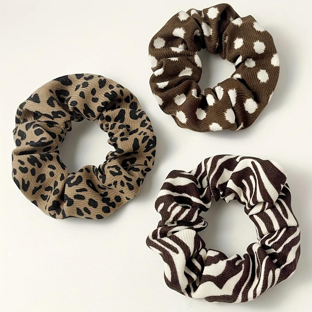 5pcs Retro Hair Scrunchies Leopard Print Cow Spot Polka Dot Pattern Elastic Hair Ties Hair Accessories Hairband Elegant Hairband