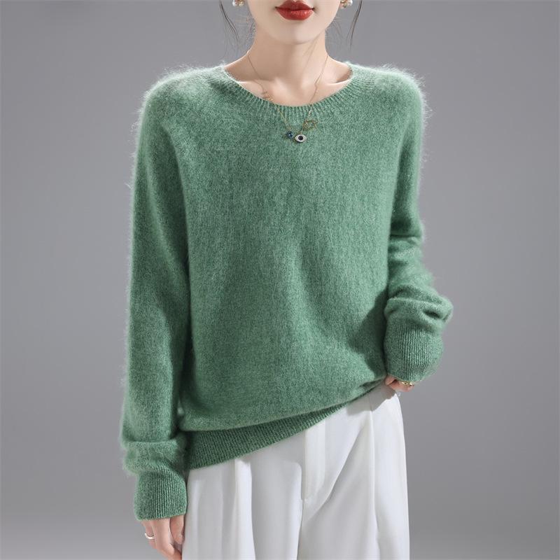 2025 Fashion Women's Round Neck Wool Sweater: Versatile Loose-Fit Knit Base Layer