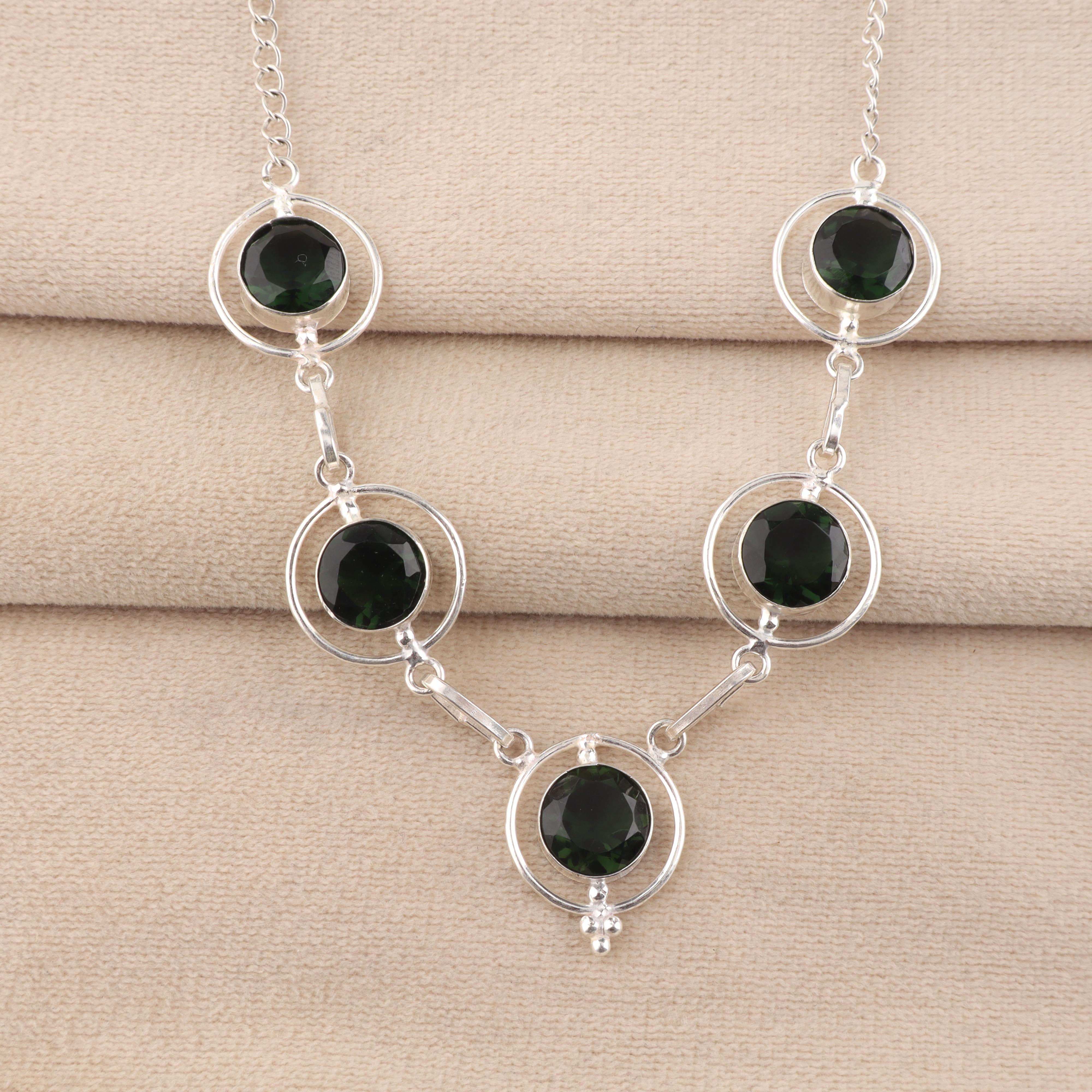 

Green Tourmaline Gemstone Silver Necklace, 925 Sterling Silver Pretty Homemade Necklace, October Birthstone Gift, RN-2-12