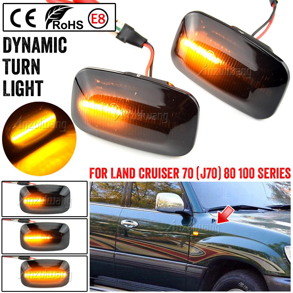 2pcs Dynamic LED Side Marker Light Flowing Water Turn Signal Lights Blinker Indicator For Toyota Land Cruiser 70 80 100 Series