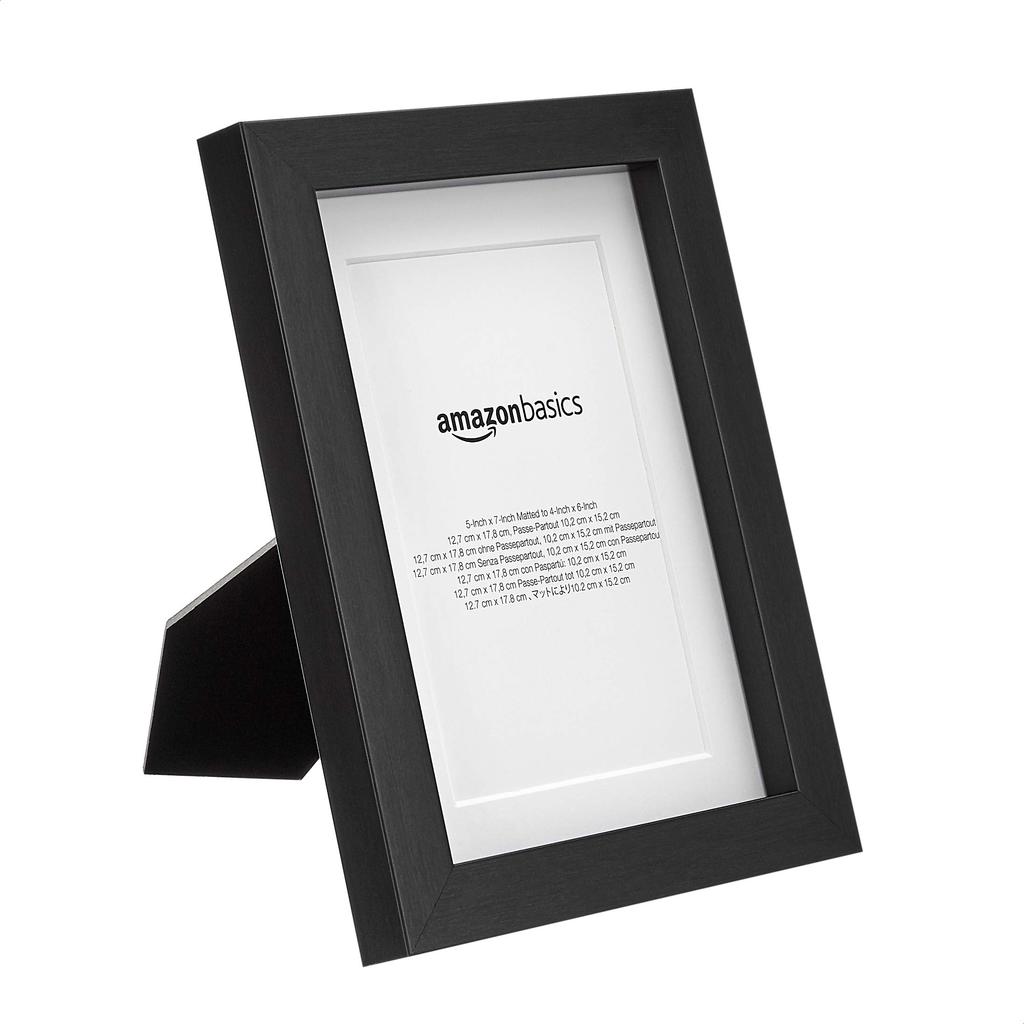 Amazon Basics Rectangular Photo Frames with Mats, 13x18cm, Mat 10x15cm, Black, 2-Pack