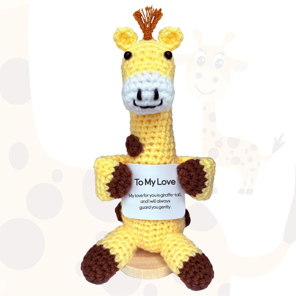 Giraffe Positive Crochet Animals Doll With Card Desktop Ornament Emotional Support Handmade Knitted Cheer Up Toy