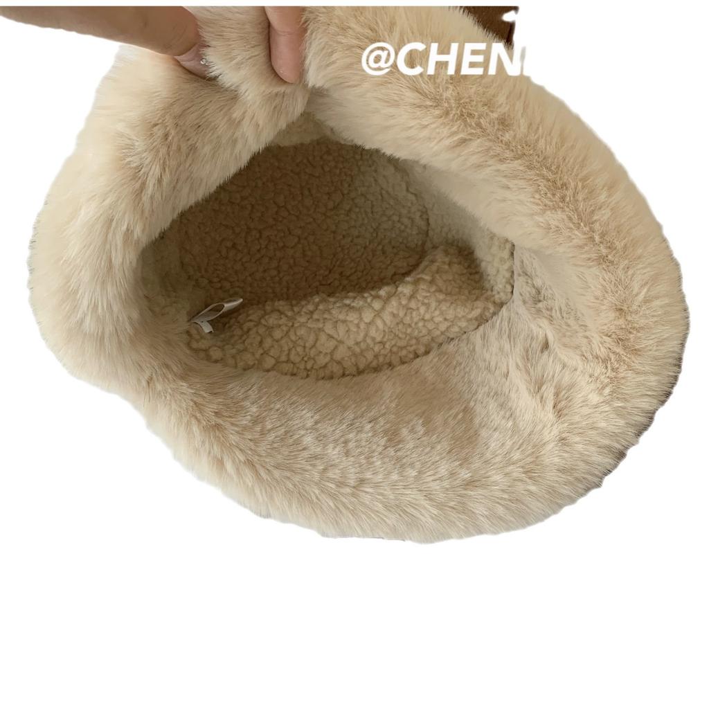 Plush Hat Women's Autumn and Winter Solid Color Suede Bucket Hat Loose Thickened Warm Big Head Circumference Pile Hat Basin Hat