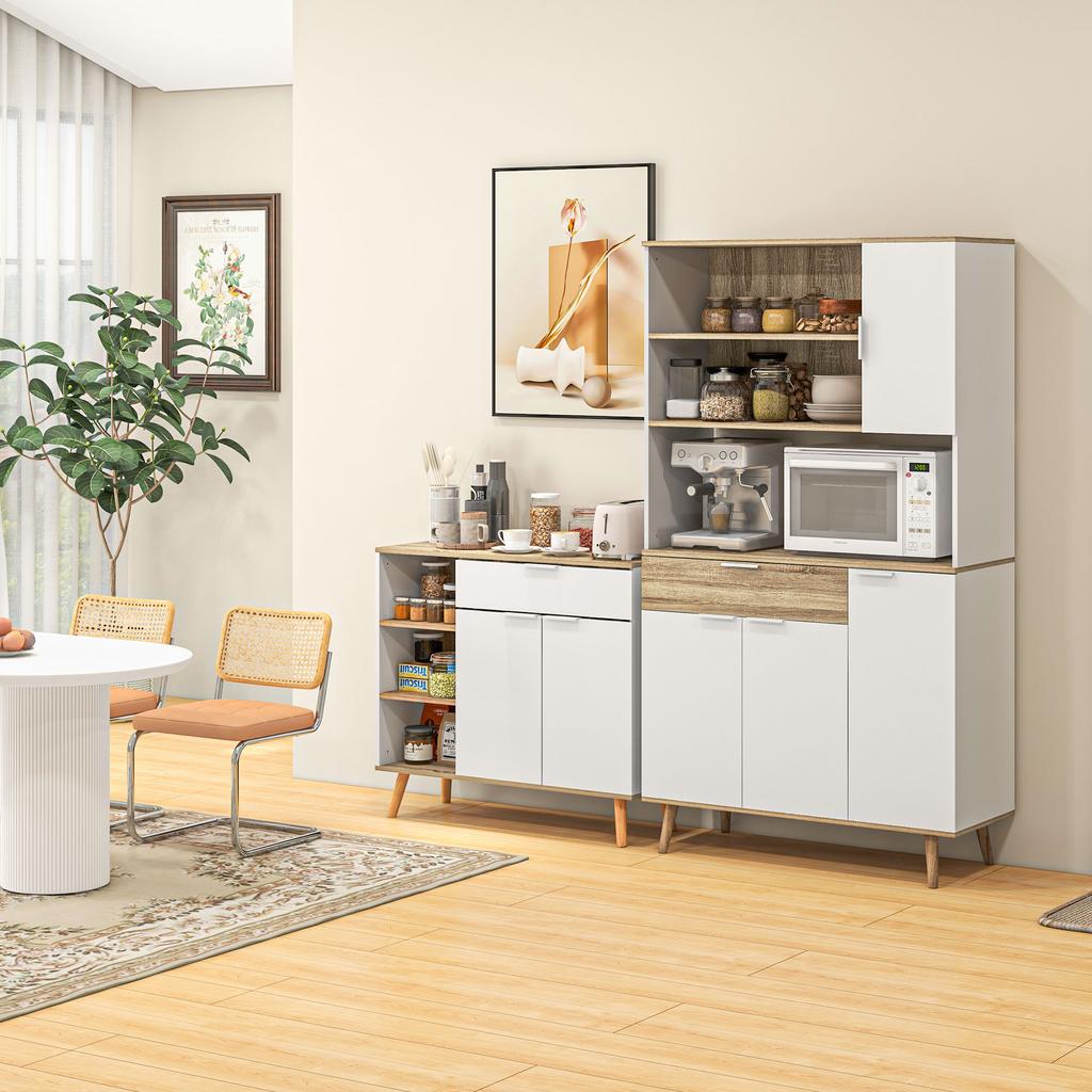 Kitchen Cabinet Storage Unit 4 Doors 1 Drawer Scandinavian Design 98 x 39 x 180 cm White and Natural
