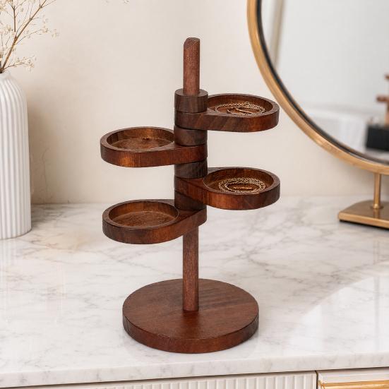 Yousheng Rotatable Storage Rack, Multi-Purpose Wooden Organizer, Space-Saving Portable Jewelry Holder, for Kitchen Bathroom Bedroom