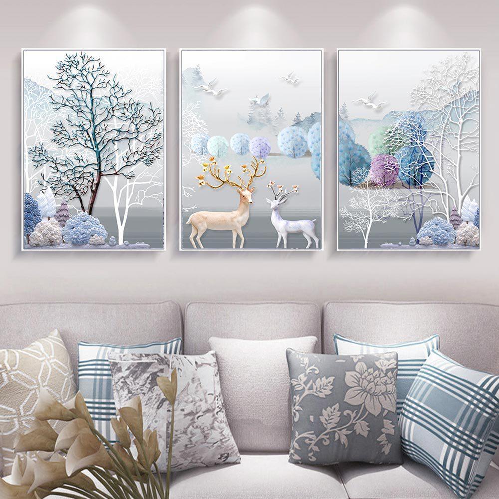 Popular Modern Three-dimensional Abstract Tree Deer Living Room Decorative Canvas Painting Oil Painting Canvas Wall Art Winter