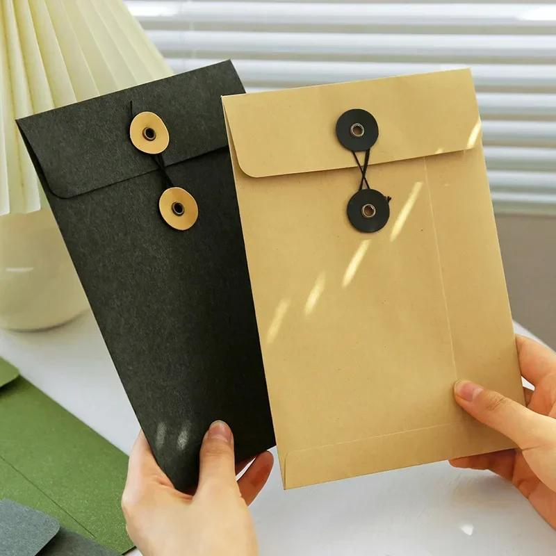Kraft Paper Envelope Vintage Winding Ticket File Documents Bag with Button String Tie Retro Business Greeting Cards Storage Bag