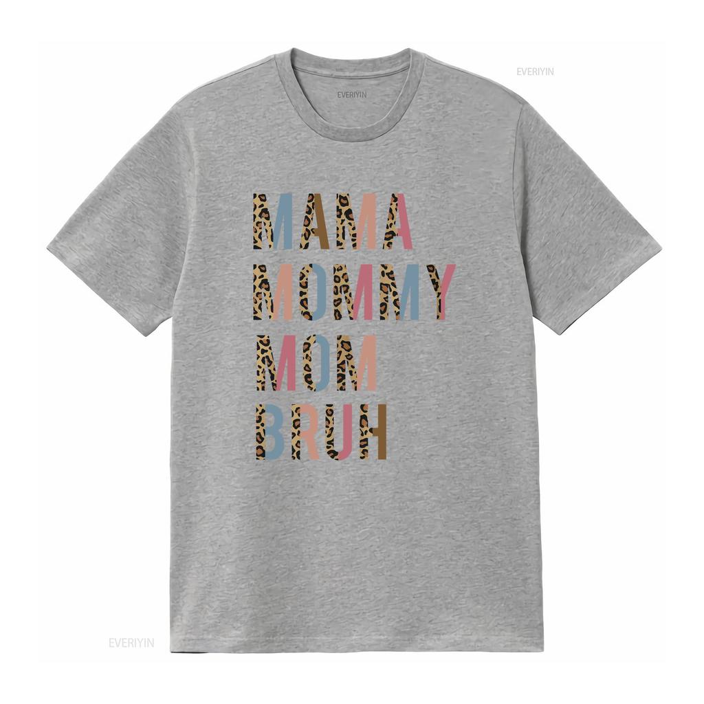 Funny Mom Life Leopard Print Spliced Color Letter Mama Mommy Bruh Casual Streetwear T Shirt Vintage Washed Slightly Fashion