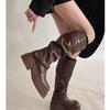 Fashion Women's Platform Motorcycle Boots Buckle Strap Thick-soled Boots Feamle New  Black PU Leather Western Knight Botas Mujer