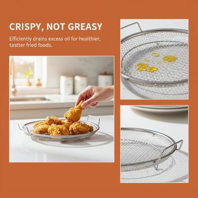 Round Stainless Steel Mesh Basket Durable Frying Grill Tray Reusable Kitchen Utensil for Food Preparation