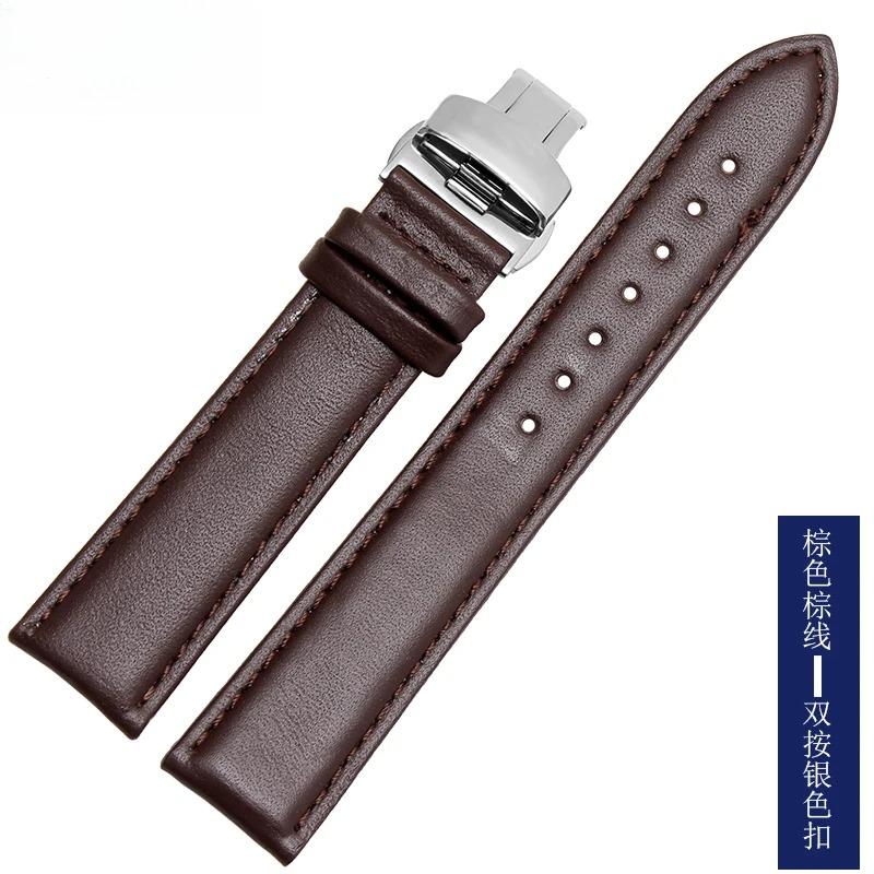 Smooth Genuine Calfskin Leather Watchband 18mm 19mm 20mm 21mm 22mm 23 Soft Straps Automatic Butterfly Buckle Business Watch Band