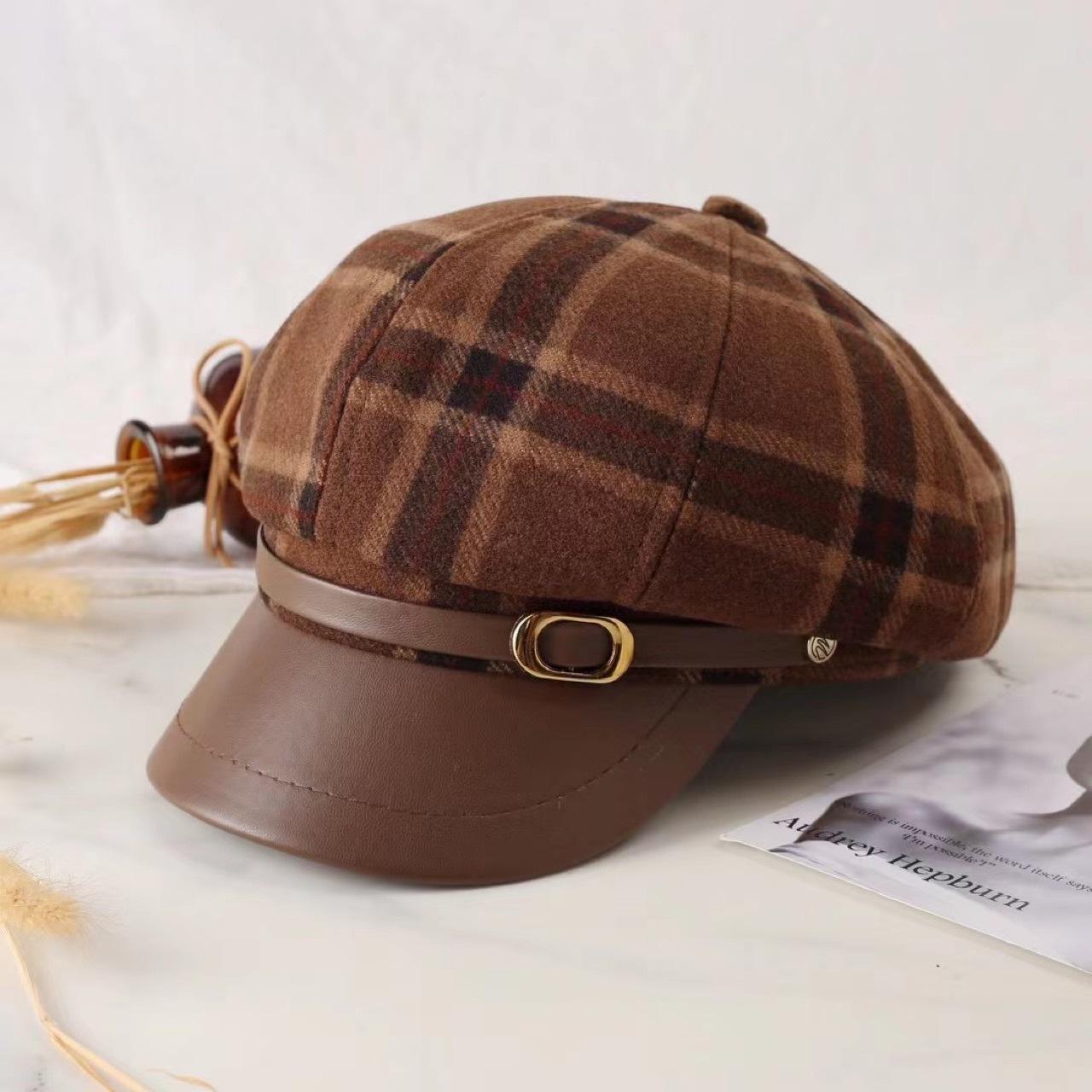 

Женский дышащий берет из полиэстера и спандекса — вязаная кепка газетчика в японском и корейском стиле, классический клетчатый дизайн для осени и зимы one size