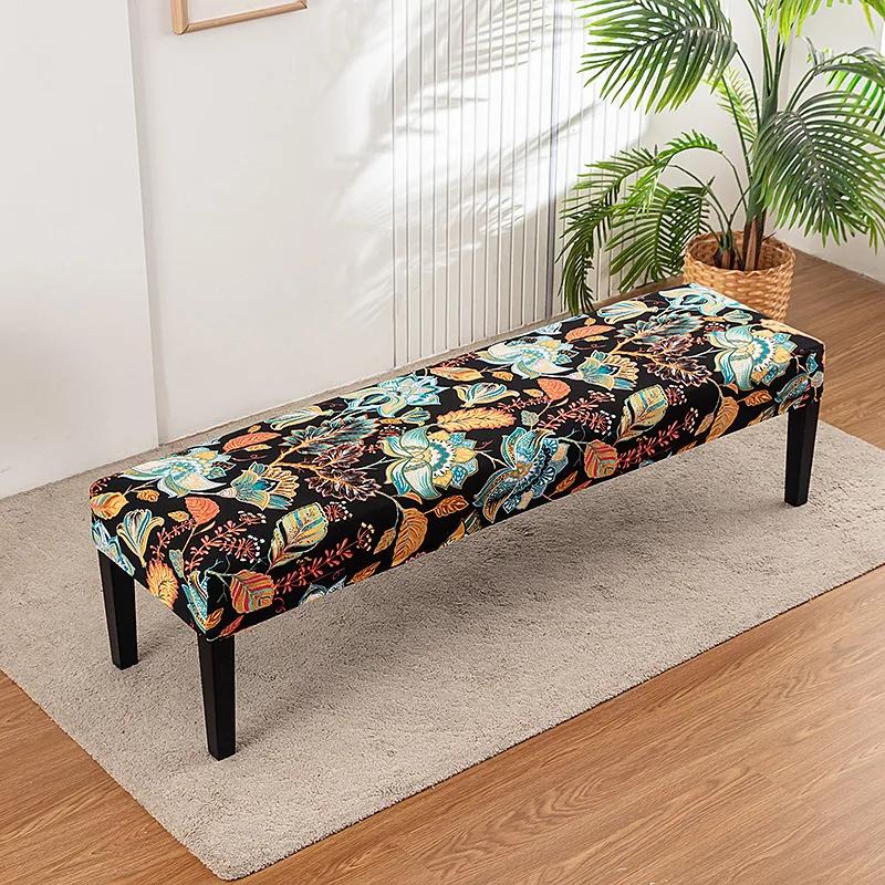 Stretch Piano Stool Covers Floral Printed Long Bench Cover Anti-dirty Ottoman Protector Dining Chair Slipcover Living Room