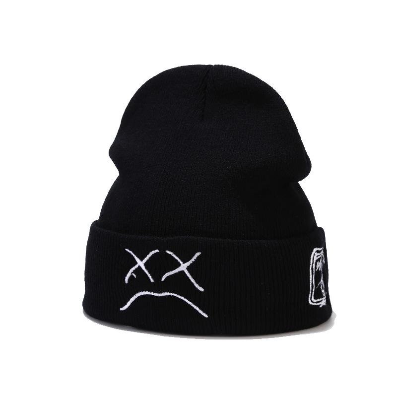New Autumn and Winter Knitted Hats for Men and Women, Crying Face Embroidered Woolen Hats, Outdoor Youth Warm Pullover Cold Hats