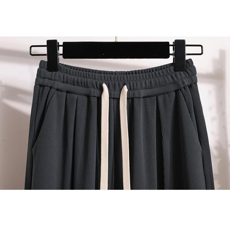 Dimanaf 2024 Plus Size New Long Pants Women Elastic Loose High Waist Vintage Solid Loose Soft Casual Drawstring Basic Trousers Wide Leg Pants 5XL