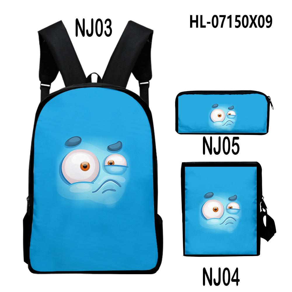 Novelty Classic Monster Face 3D Print 3pcs/Set pupil School Bags Laptop Daypack Backpack Inclined shoulder bag Pencil Case