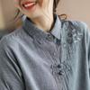 Literary and Artistic Retro Cotton and Linen Mid-length Shirt Women's Ethnic Style Embroidery Chinese Style Plate Button Top