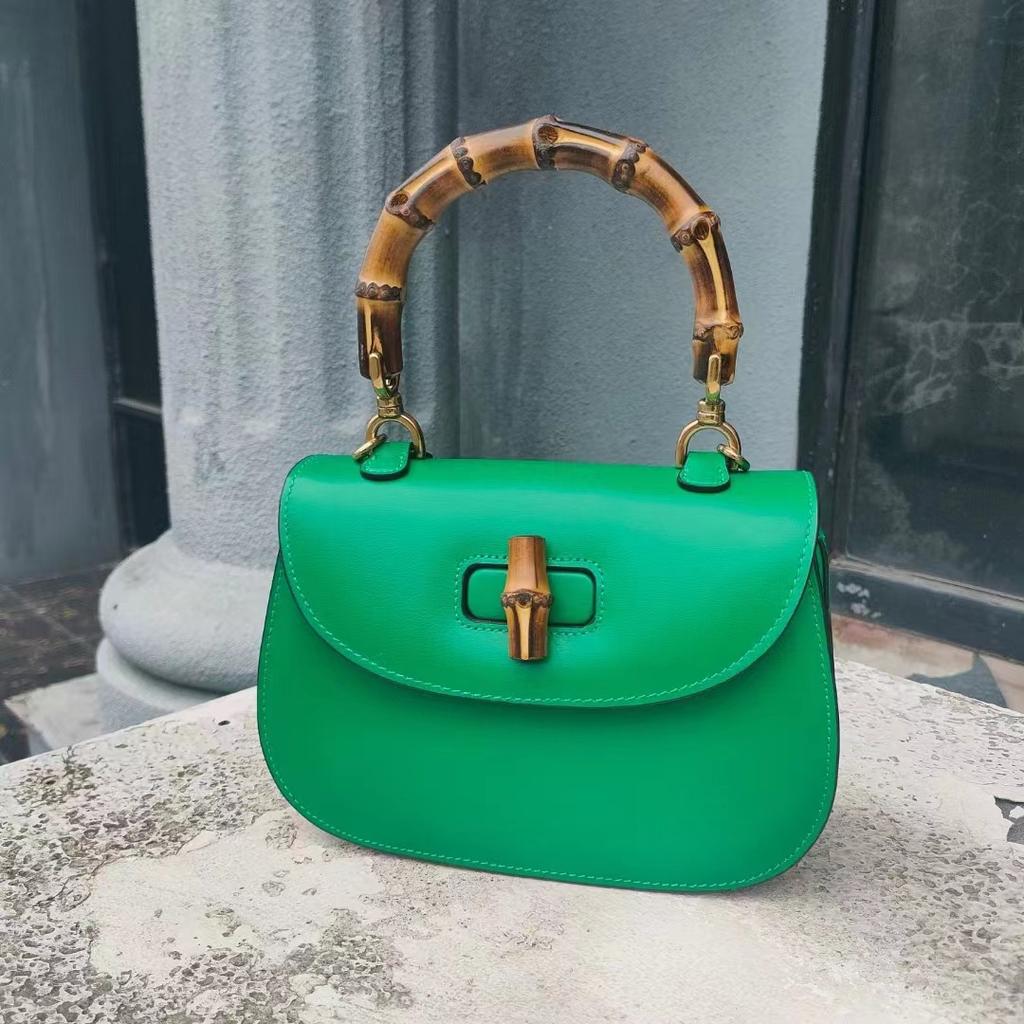 High-end Bamboo Saddle Bag Fashionable Retro Cowhide Single Shoulder Crossbody Women's Bag Simple And Atmospheric Handbag