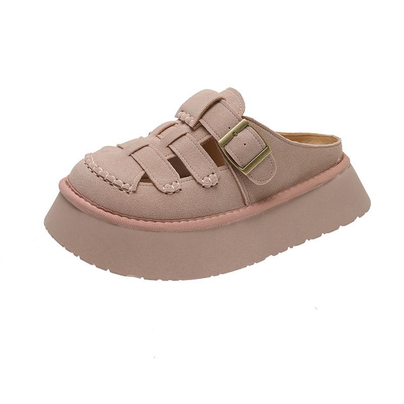 Platform-soled Boken shoes women's bag head half slippers 2025 new summer outer wear hollowed-out retro Roman muffin cool slippers