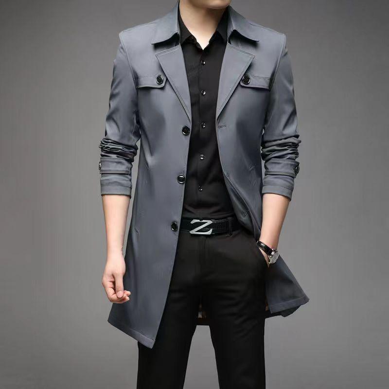 Pánský klasický trenčkot Pánská větrovka Kabát Jednobarevný Business Casual Dlouhá bunda Pánské oblečení Svrchní oděvy Kabáty