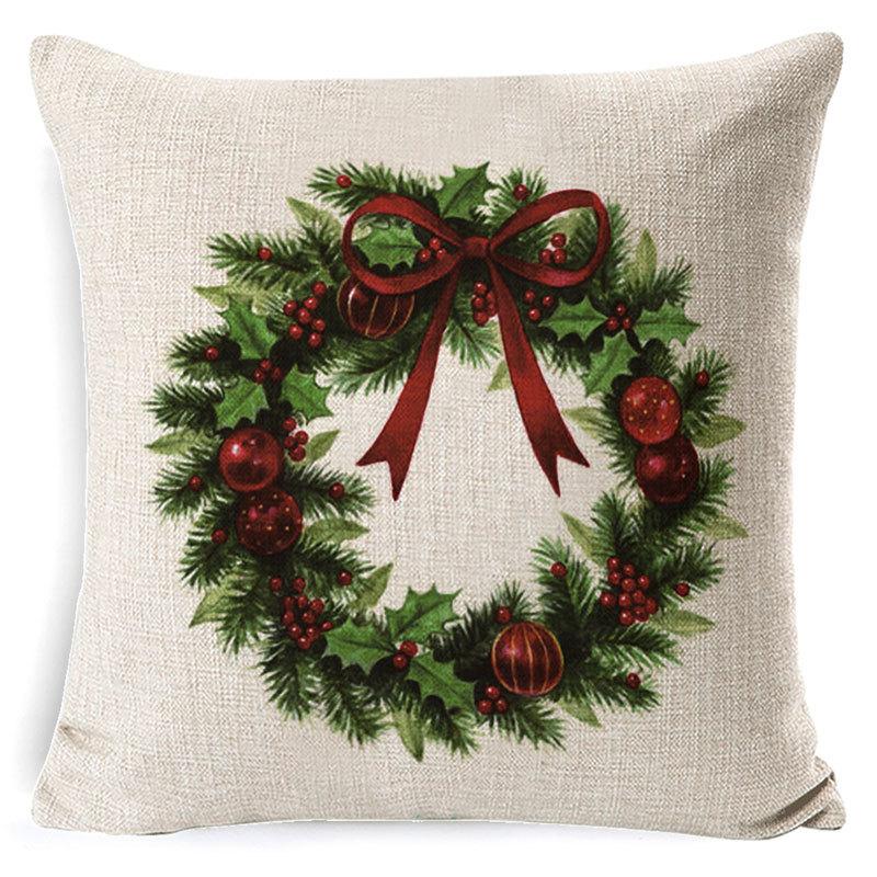 Christmas Tree Linen Pillowcases Christmas Wreath Series Cotton and Linen Cushions Human-effect Pillows Home Cushions