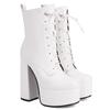 Platform Ankle Boots For Women White Black Punk Gothic High Heels Motorcycle Boots Lace-up Autumn Winter Shoes Female Waterproof