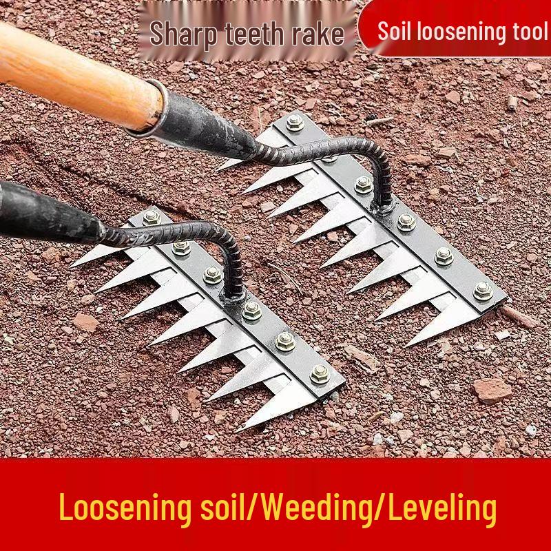 Garden Soil Loosening & Weeding Rake with Blade Hoe