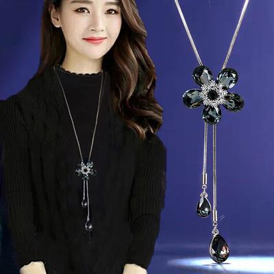 Alloy Flexible Eye-catching Focus Necklace Accessories Sweater Chain Women's Long Ornament Versatile Crystal Pendant