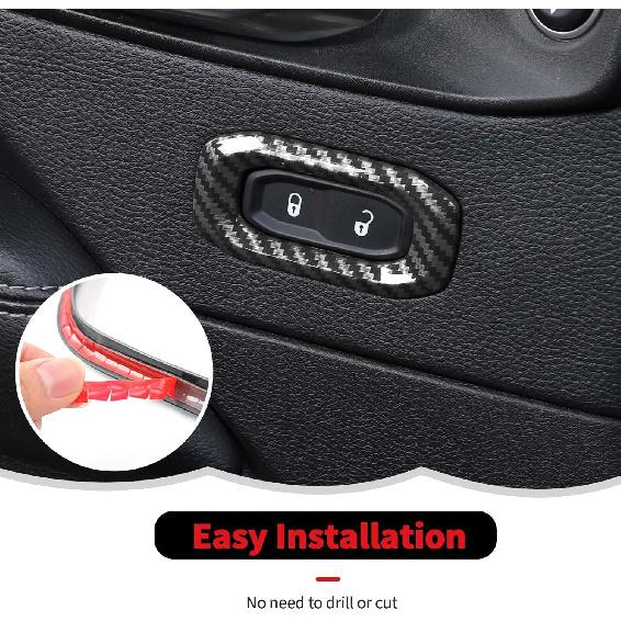 RT-TCZ Carbon Fiber Interior Door Lock Switch Cover Trim Frame Decoration Interior Accessories Compatible with Jeep Wrangler JL JLU & Gladiator JT