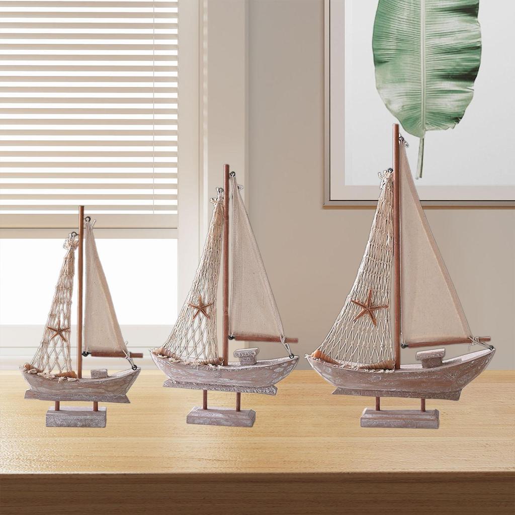 Wood Sail Boat Photo Props Nautical Theme Handmade Home Decor Mini Sailboat Model for Tables Vanity Office Desktop Countertop